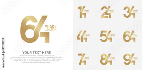 Anniversary logo set vector design, gold color for celebration event