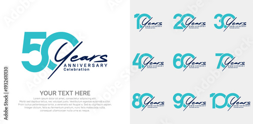 Anniversary logo set vector design, blue and black color for celebration event