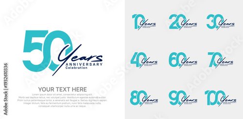 Anniversary logo set vector design, blue and black color for celebration event