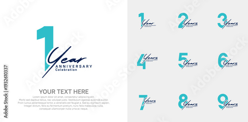 Anniversary logo set vector design, blue and black color for celebration event
