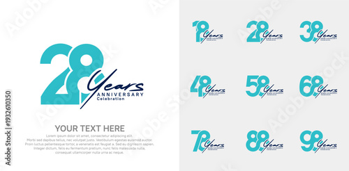Anniversary logo set vector design, blue and black color for celebration event