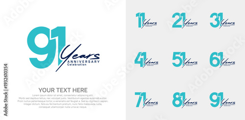 Anniversary logo set vector design, blue and black color for celebration event