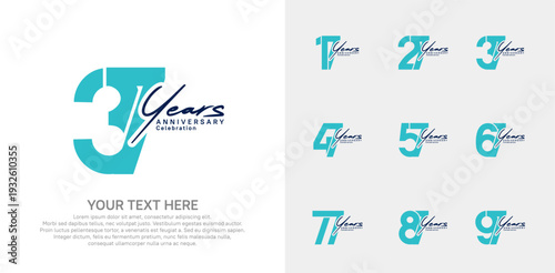 Anniversary logo set vector design, blue and black color for celebration event