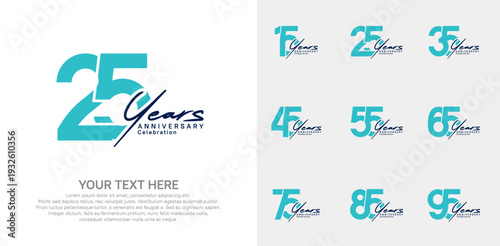 Anniversary logo set vector design, blue and black color for celebration event