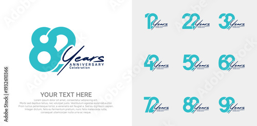 Anniversary logo set vector design, blue and black color for celebration event