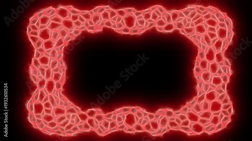 Animated organic mesh border, neon web pattern. An abstract decorative element. Glowing red wire mesh frame - animated organic frame, neon glow effect.