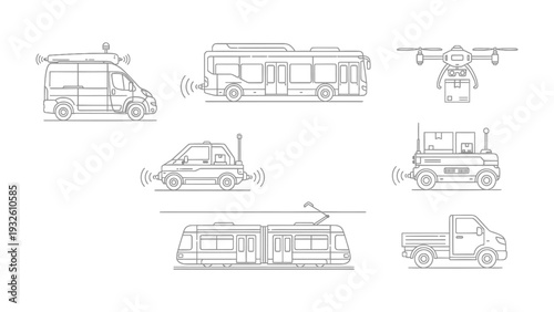 Modern Transport Illustration: A collection of various modern transport, illustrating different modes of transportation with advanced technology and sleek design.