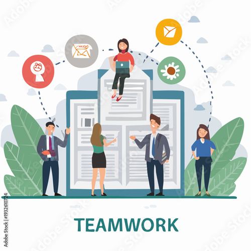 Teamwork and collaboration among professionals with digital documents.