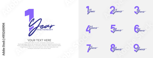 Anniversary logo set vector design, purple color for celebration event