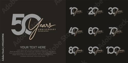 Anniversary logo set vector design, gray and brown color for celebration event