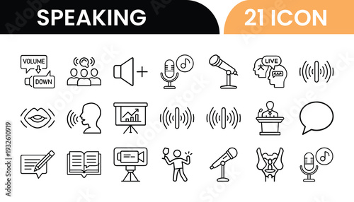 Speaking Vector Set Featuring Speech, Dialogue, Microphone, and Communication Elements for Web and App Design