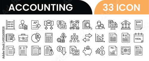 Accounting icons collection for financial management and analysis purposes