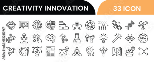 Collection of 33 creativity innovation icons for design inspiration