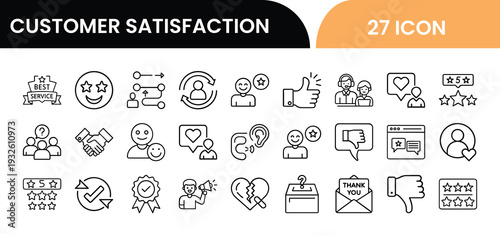 Customer Satisfaction Vector Set Featuring Stars, Smiles, Feedback, and Service Quality Elements for Web and App Design