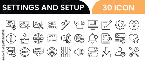 Settings and Setup Vector Set Featuring Gears, Tools, and System Configuration Elements for Web and App Design
