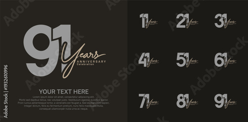 Anniversary logo set vector design, gray and brown color for celebration event