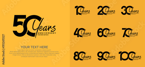 Anniversary logo set vector design, black color for celebration event