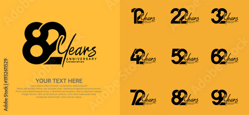Anniversary logo set vector design, black color for celebration event