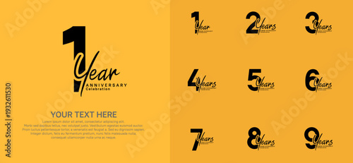 Anniversary logo set vector design, black color for celebration event