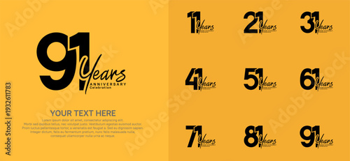 Anniversary logo set vector design, black color for celebration event