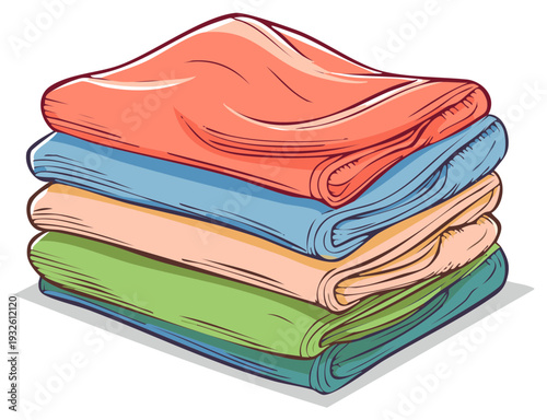 Colorful stack of folded clothes towels or fabric in a clean cartoon vector style