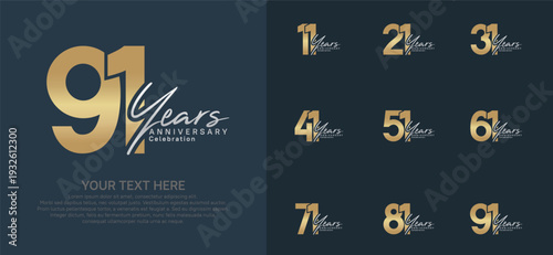 Anniversary logo set vector design, gold and silver color for celebration event