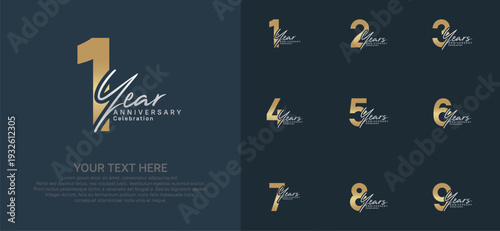 Anniversary logo set vector design, gold and silver color for celebration event