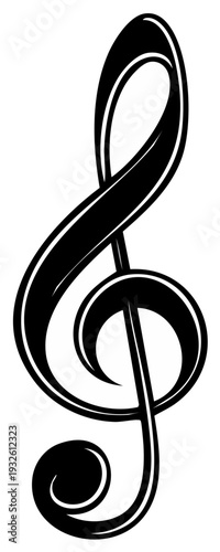 Elegant Treble Clef Isolated, Musical Symbol with Artistic Curves and Lines for Sound Notation