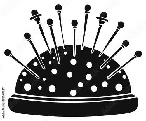 Black and White Pincushion Filled with Sewing Pins Illustration