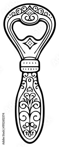 Ornate bottle opener vector illustration. Decorative vintage design. Isolated in white.