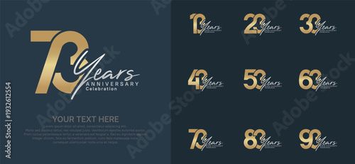 Anniversary logo set vector design, gold and silver color for celebration event