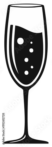 Champagne glass silhouette with bubbles