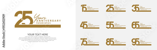 Anniversary logo set vector design, brown color for celebration event