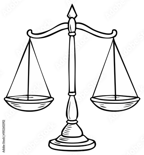 Scales of justice illustration, legal symbol, equality, and law concept, isolated on white background.