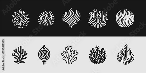 Abstract Organic Plant and Coral Line Art Logo Collection