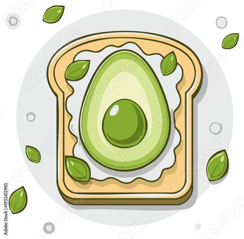 Avocado toast with basil leaves on bread, a healthy breakfast