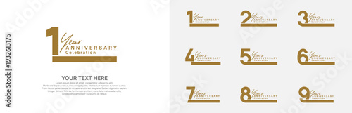 Anniversary logo set vector design, brown color for celebration event