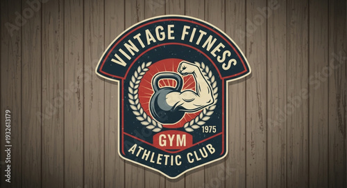 Vintage Fitness Gym Athletic Club Emblem - Strength and Wellness Symbol.