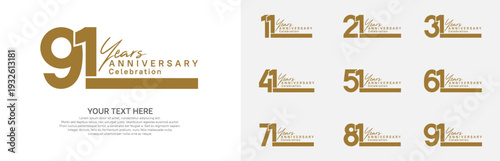 Anniversary logo set vector design, brown color for celebration event