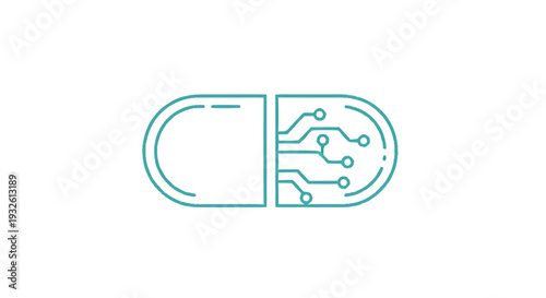 Digital Pill Icon Representing Future Medicine Technology.
