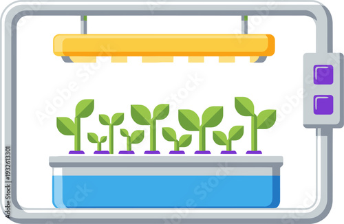 A modern hydroponic grow light system nurtures vibrant seedlings. Clean, bright, and ideal for showcasing plant growth and tech innovation.