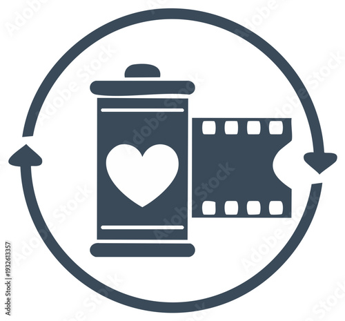 Camera Film Roll with Heart and Circular Arrow Icon for Analog Photography Love