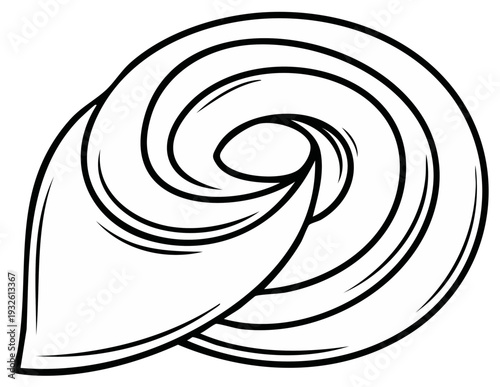 Stylized Seashell Illustration: Black and White Drawing of a Conical Shell with Spiral Markings, Aquatic Life