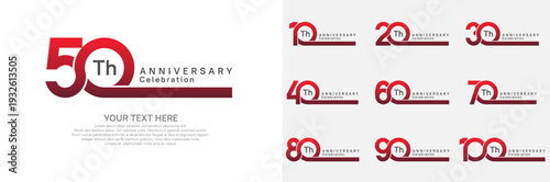 Anniversary logo set vector design, red color for celebration event