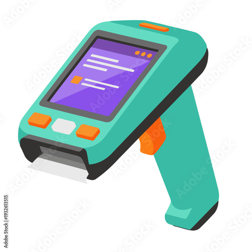 Modern retail scan gear displays a product barcode. Clean, professional design for inventory management and point-of-sale systems. Bright, teal color scheme.