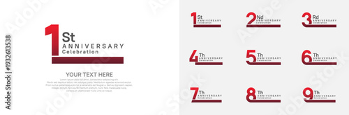 Anniversary logo set vector design, red color for celebration event