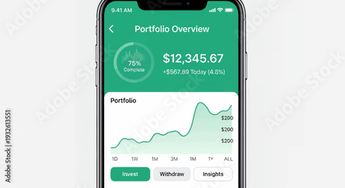 Smartphone Displaying Investment Portfolio Overview Screen.