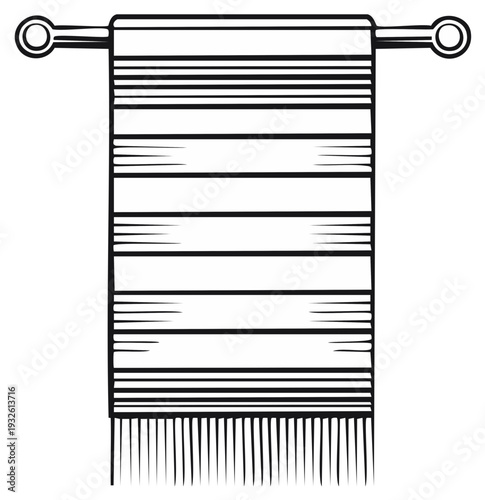 Hand Drawn Striped Beach Towel Hanging on a Metal Bar