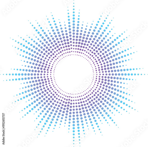 Abstract Radial Dotted Sound Equalizer Waveform Circle with Gradient Blue Purple Audio Visualization Background.