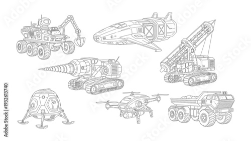 Futuristic Machines Illustration: A collection of innovative machines, each representing a leap in technological advancement, is meticulously illustrated.